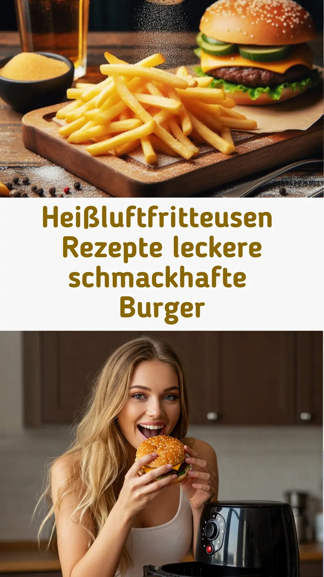 Appetitliche Draufsicht auf Burgeraus der Heißluftfritteuse – goldbraun und perfekt für Instagram