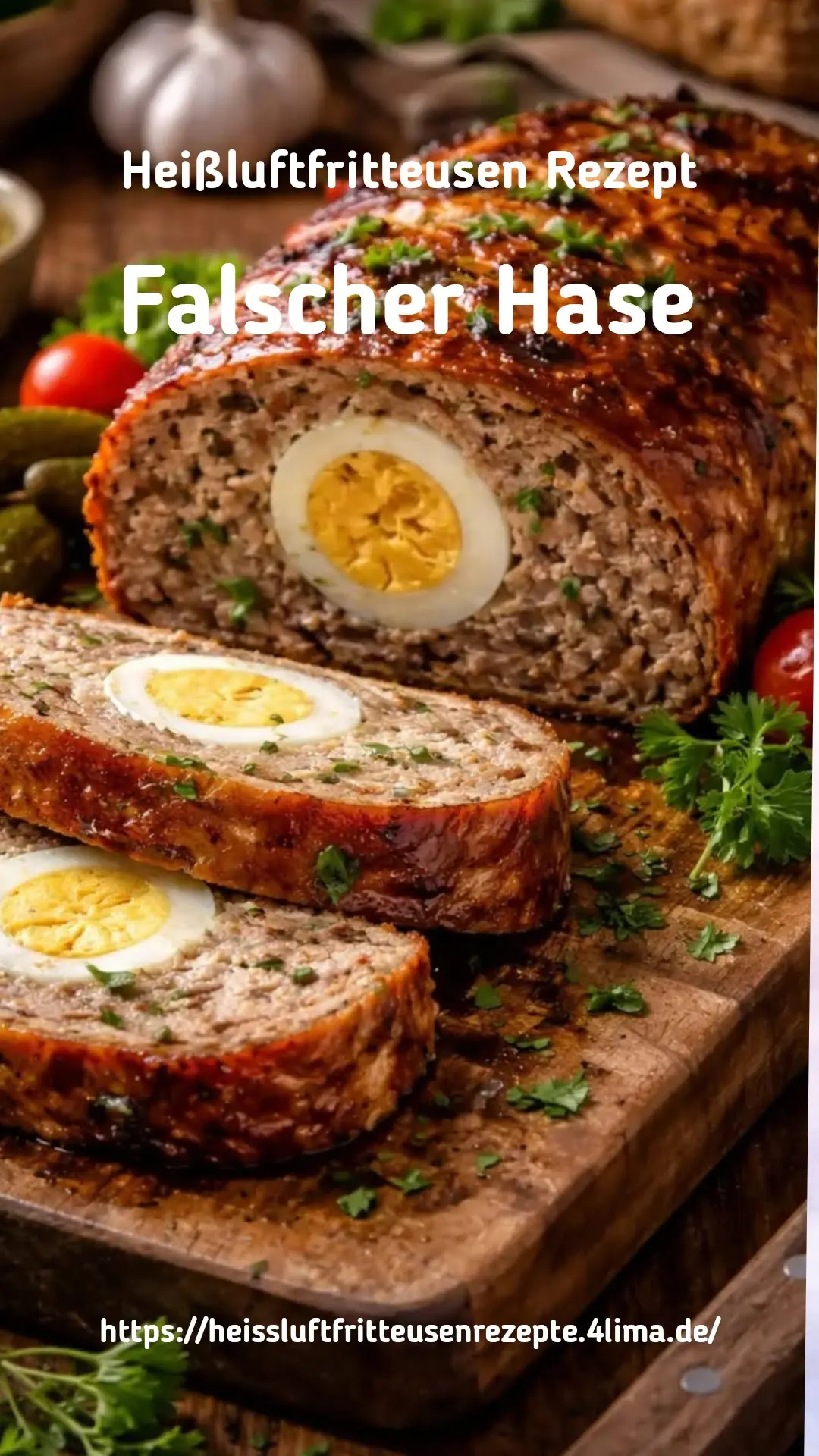 Serviervorschlag für Falschen Hasen mit Beilagen auf einem Teller