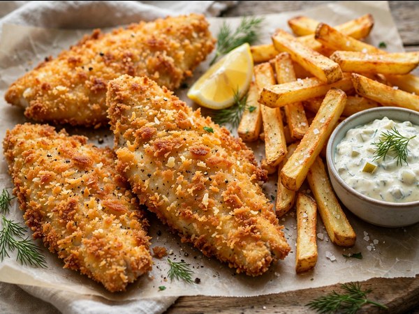 Knusprig panierte Fischfilets mit Zitrone aus dem Airfryer
