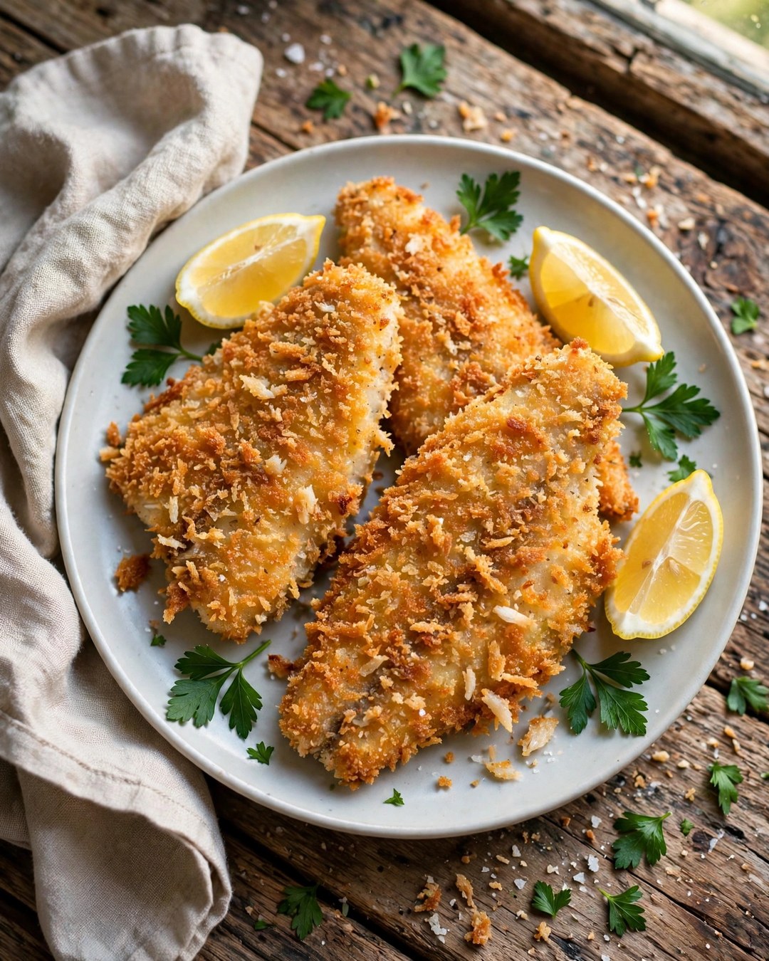 Knusprig panierte Fischfilets mit Zitrone aus dem Airfryer