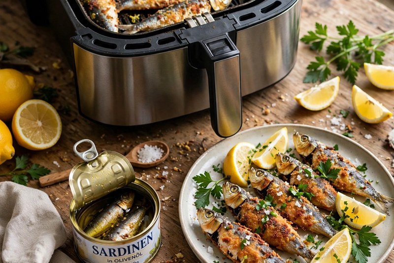 Geöffnete Dose mit Sardinen in Olivenöl