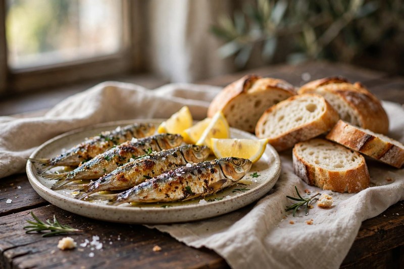 Sardinen mit frischem Brot und Zitrone – ein mediterraner Klassiker