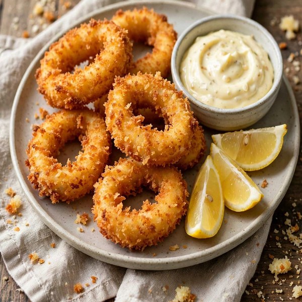 Perfekt goldbraune, knusprige Tintenfischringe aus dem Airfryer
