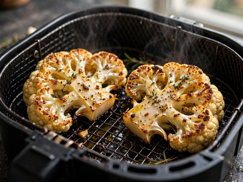 Blumenkohl-Steaks garen im Airfryer-Korb