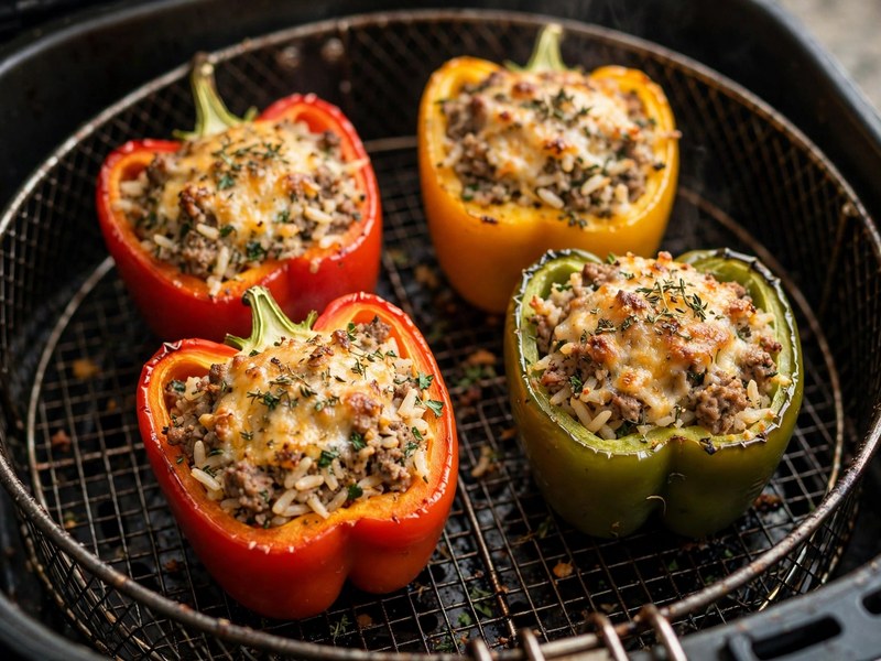 Gefüllte Paprika garen im Airfryer-Korb